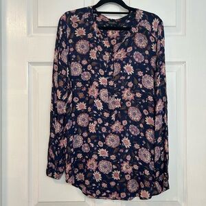 Lucky Brand Floral Blouse - Navy and Pink